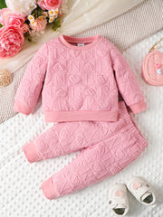 2pcs Baby Girls Heart Print Sweatshirt Sweatpants Set