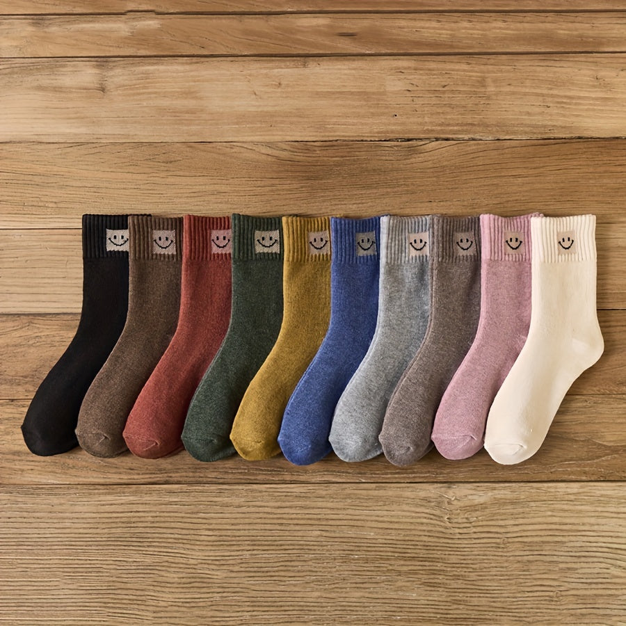5 Pairs Smiling Face Print Socks Comfy Mid Tube Women's Stockings
