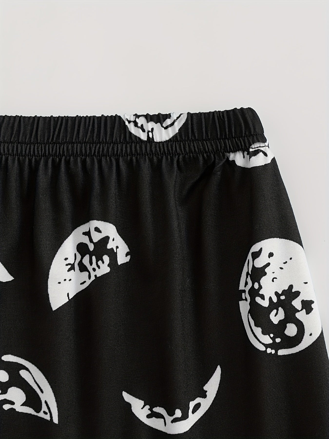  Moon Print Pajama Set Short Sleeve T-shirt & Shorts & Pants