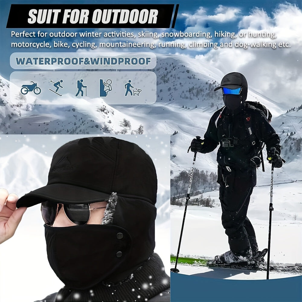 Winter Fleece Balaclava Cap With Face Cover Warm Trapper Cap