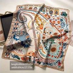 Boho Floral Print Bandana Vintage Silk Square Scarf