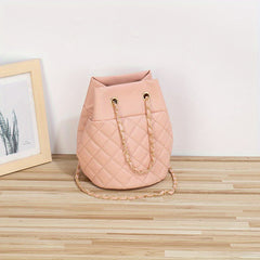 Minimalist Bucket Bag Argyle Pattern Shoulder Bag