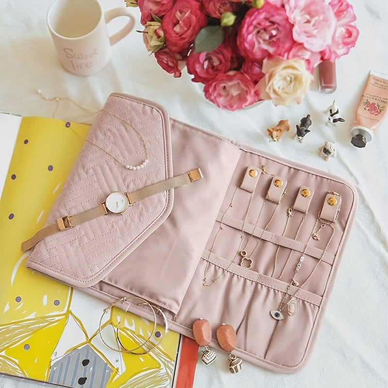 Foldable Solid Faux Suede Jewelry Bag Large Capacity Travel Portable Jewelry Sto