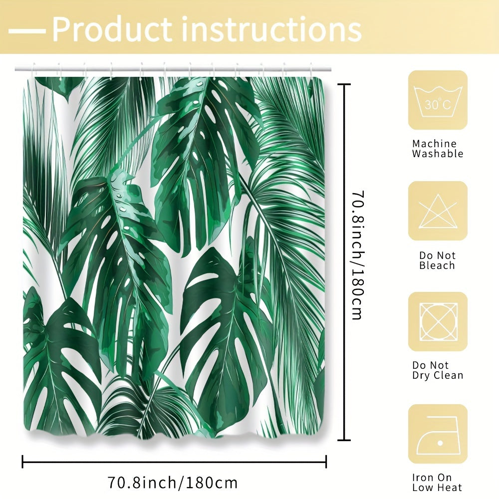 Green Leaves Shower Curtain Blanket Set Bathroom Decor