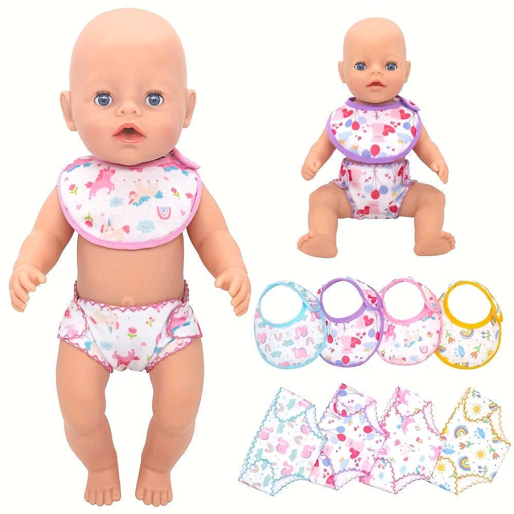 Animal Pattern Baby Doll Diaper and Bib Set for 14-18 Inch Dolls