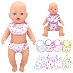 Animal Pattern Baby Doll Diaper and Bib Set for 14-18 Inch Dolls