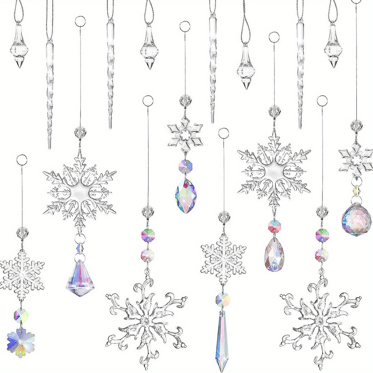 16pcs Christmas Snowflake Decorations Set Acrylic Icicle Ornaments