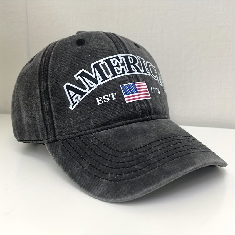 American Flag Baseball Cap Dark Gray Distressed Unisex Sun Hat