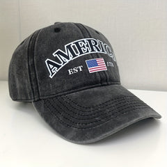 American Flag Baseball Cap Dark Gray Distressed Unisex Sun Hat