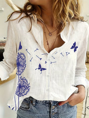  Dandelion & Butterfly Print Button Up Blouse