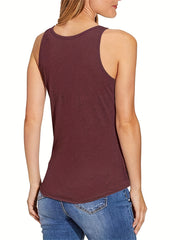  Casual Tank Top Women's Plus Plain Notched Neck Slight Stretch