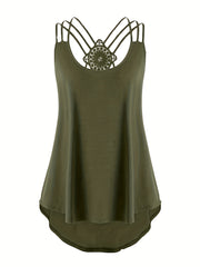 Cross Back Spaghetti Strap Top Crew Neck Sleeveless Cami