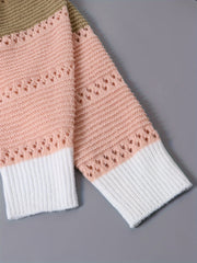  Colorblock Long Sleeve Mock Neck Knitted Sweater
