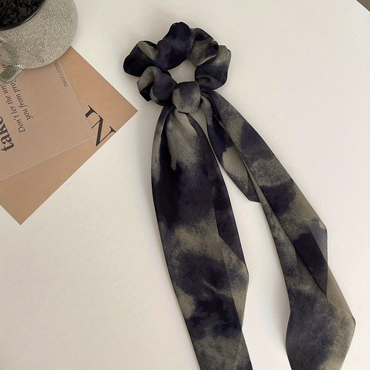 Smudged Ribbon Hair Tied Bun Ponytail Braided Rope Bow Scrunchie Accessories