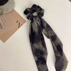 Smudged Ribbon Hair Tied Bun Ponytail Braided Rope Bow Scrunchie Accessories