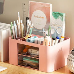 Square Double Layer Drawer Pen Holder Storage Box