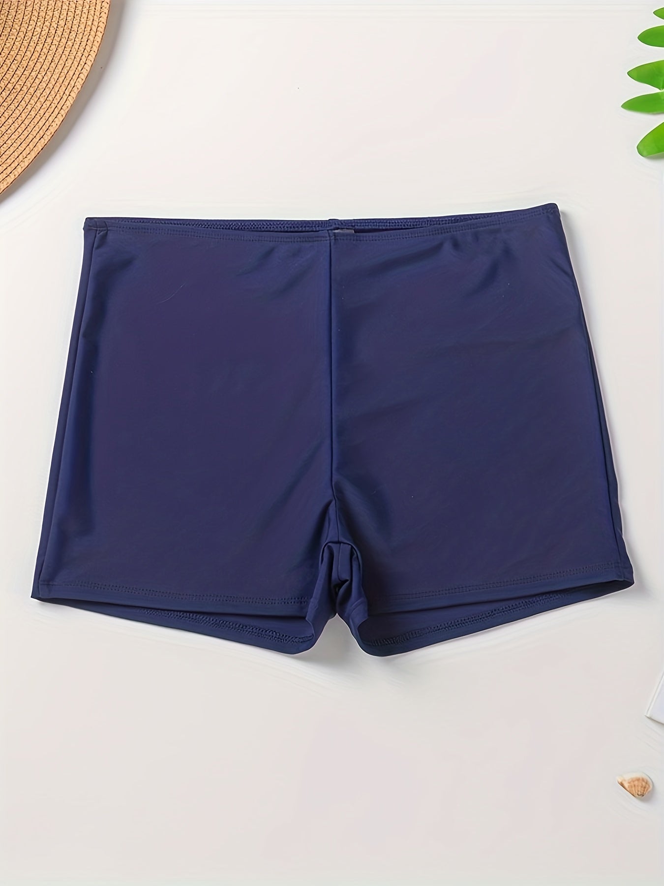 Solid Stretchy Swim Suit Bottoms Elastic Waistband Boxer Trunks