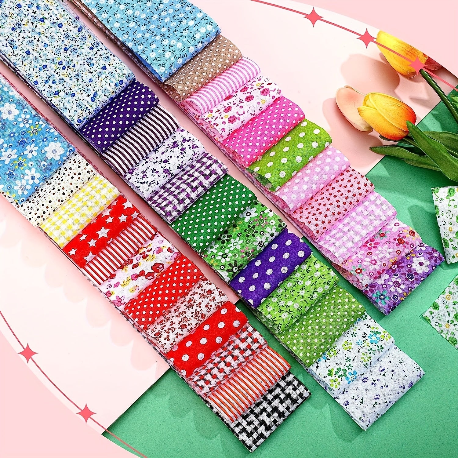 40pcs Cotton Solids Fabric Patchwork Roll for DIY Craft 6x48cm