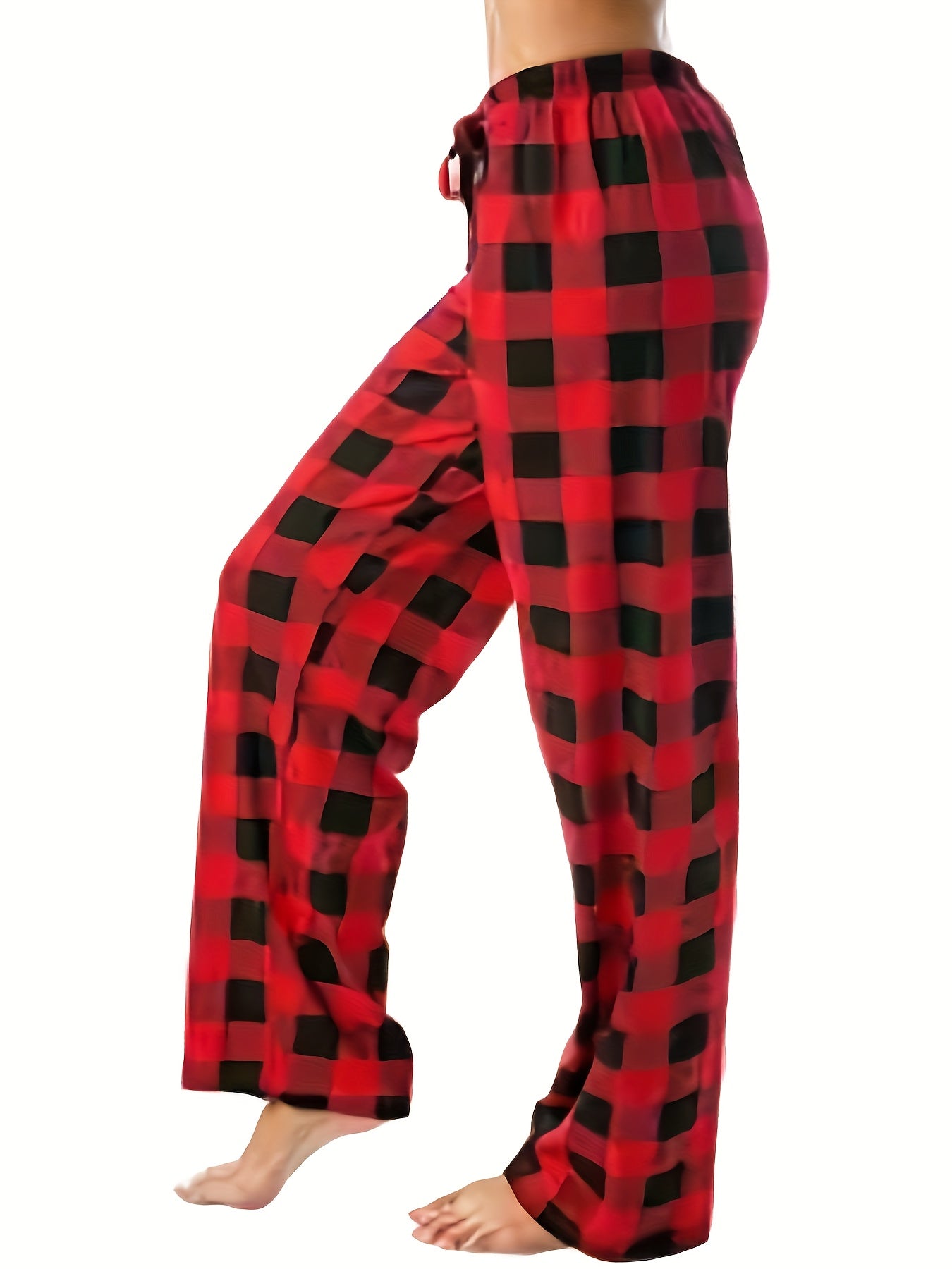  Plaid Print High Rise Loose Trousers