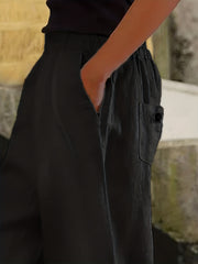  Solid Elastic Ruched Trousers With Pockets