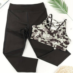  Camo Criss Cross Bra & Mesh Leggings Set