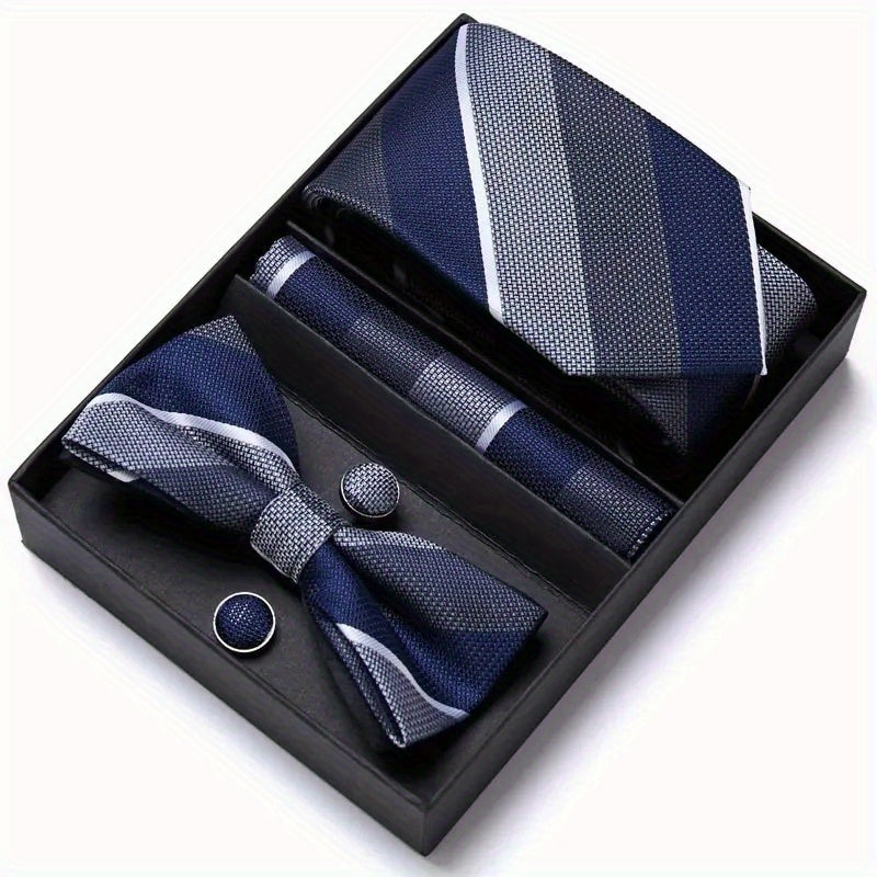 Men's Bow Tie Set 6 piece Set Tie Bow Tie Square Scarf Cufflinks Red Series