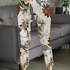  Women's Floral Print Elastic High Rise Trousers