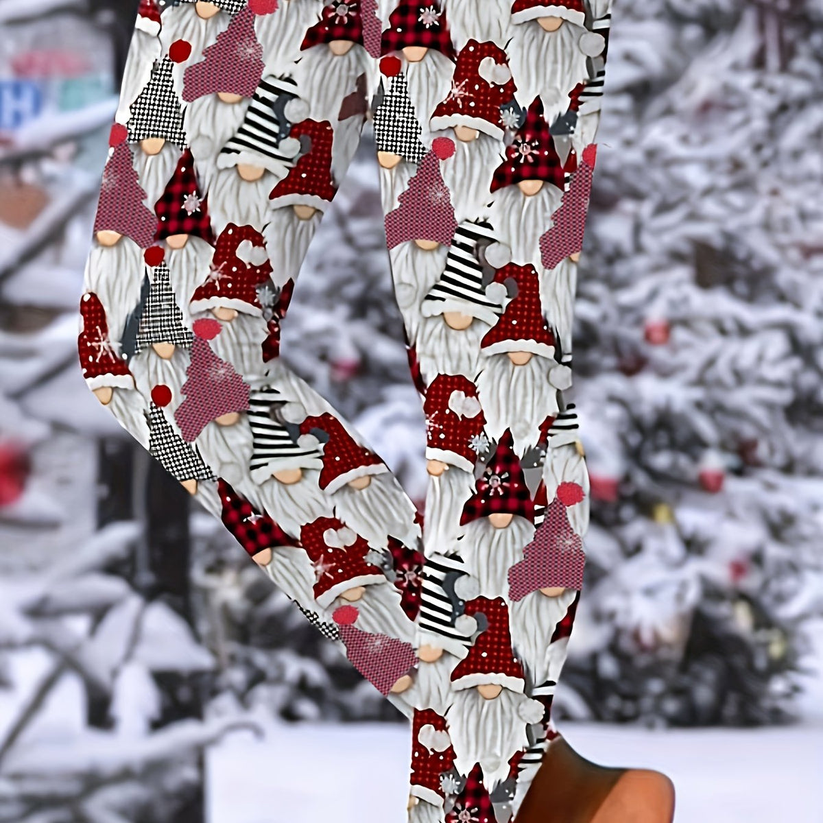 Christmas Santa Print Plus Size Leggings Medium Stretch