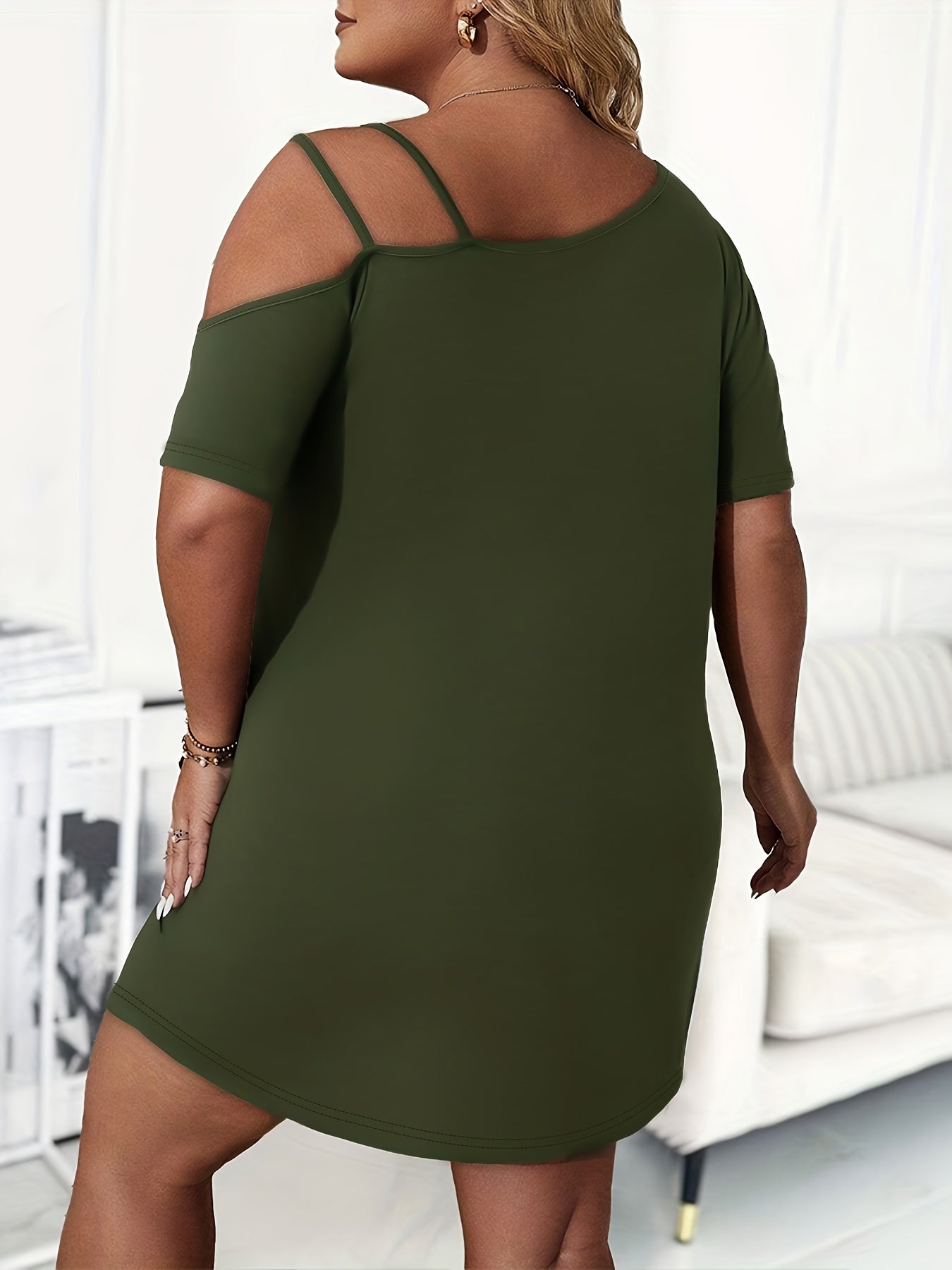  Slogan Print Cold Shoulder Loungewear Dress