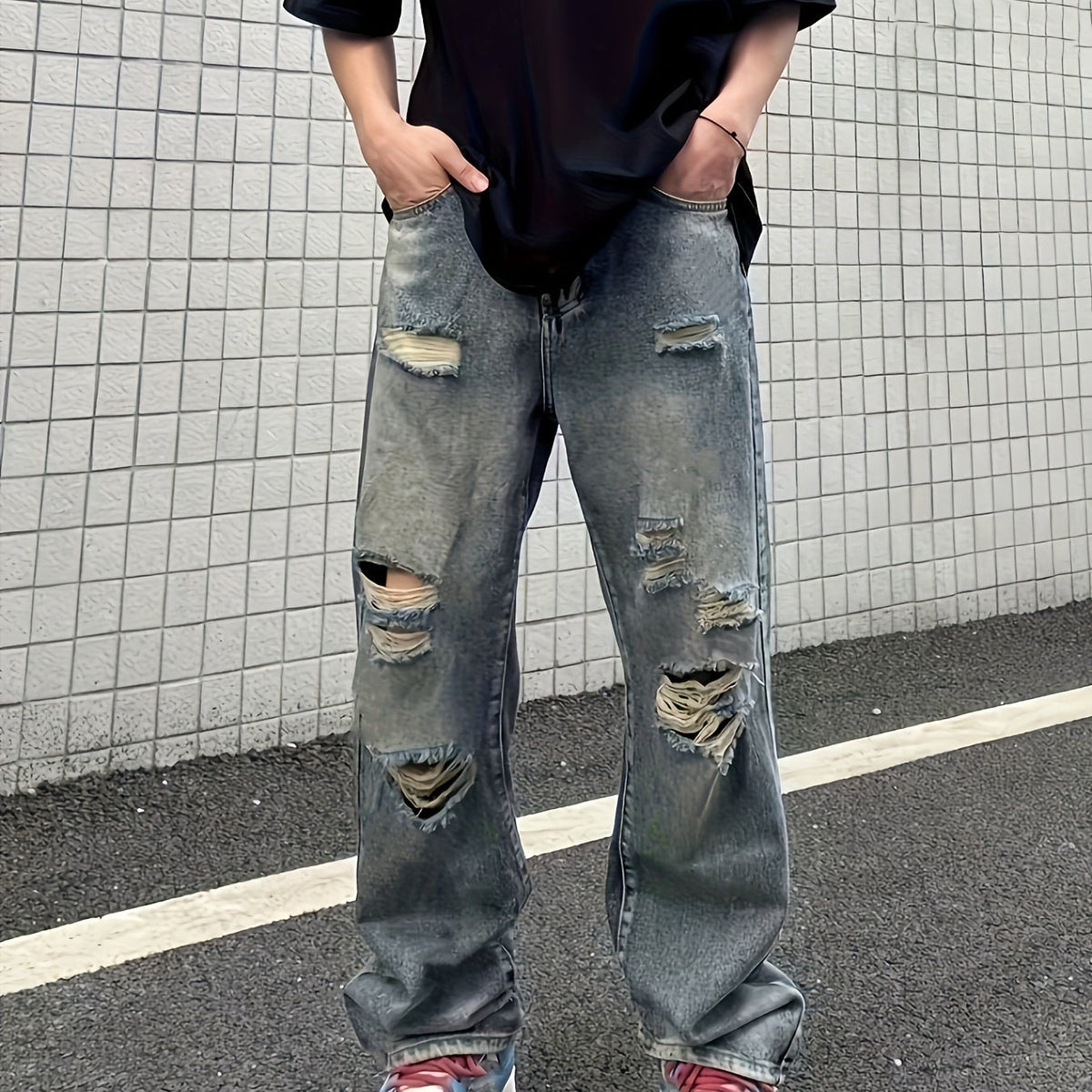 Men's Ripped Loose Fit Wide Leg Jeans