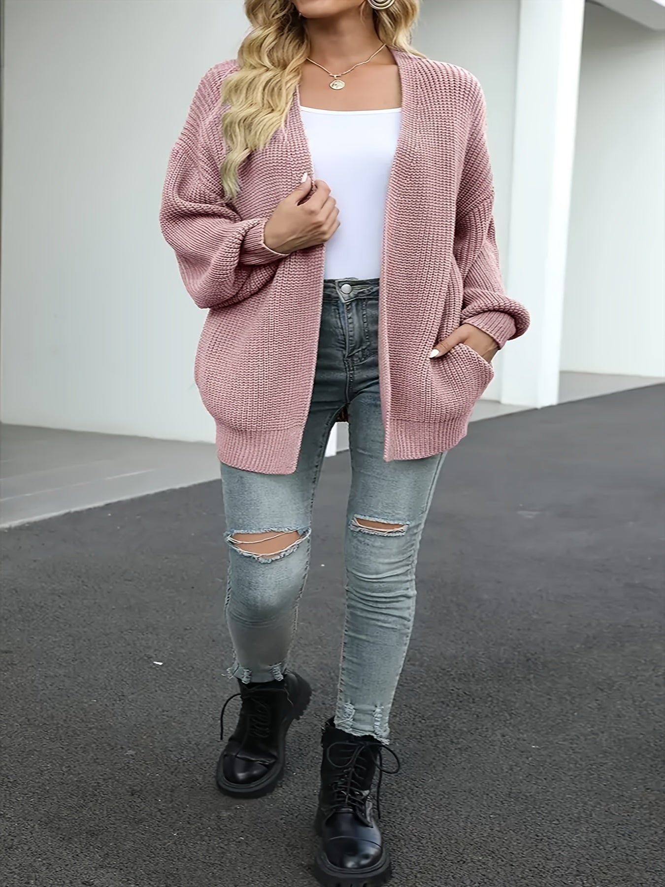  Solid Lantern Sleeve Cardigan