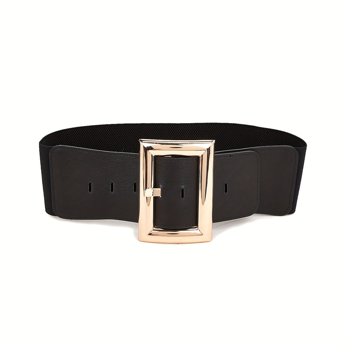 Wide Elastic Waistband Rectangular Buckle Belt for Women Dress Coat