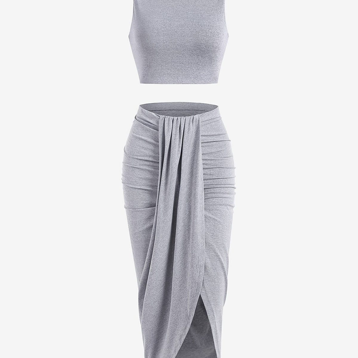 Crop Tank Top & Ruched Split Front Skirt Set Women's Outfit
