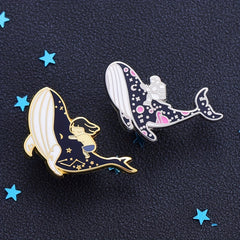 Whale & Girl Brooch Pins Enamel Metal Badges Lapel Pin Brooches