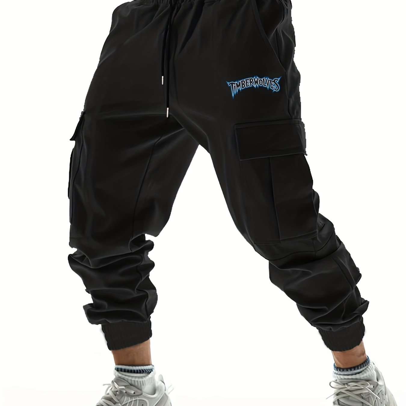 Timberwolves Letter Print Cargo Pants Men's Joggers Spring Fall Outdoor