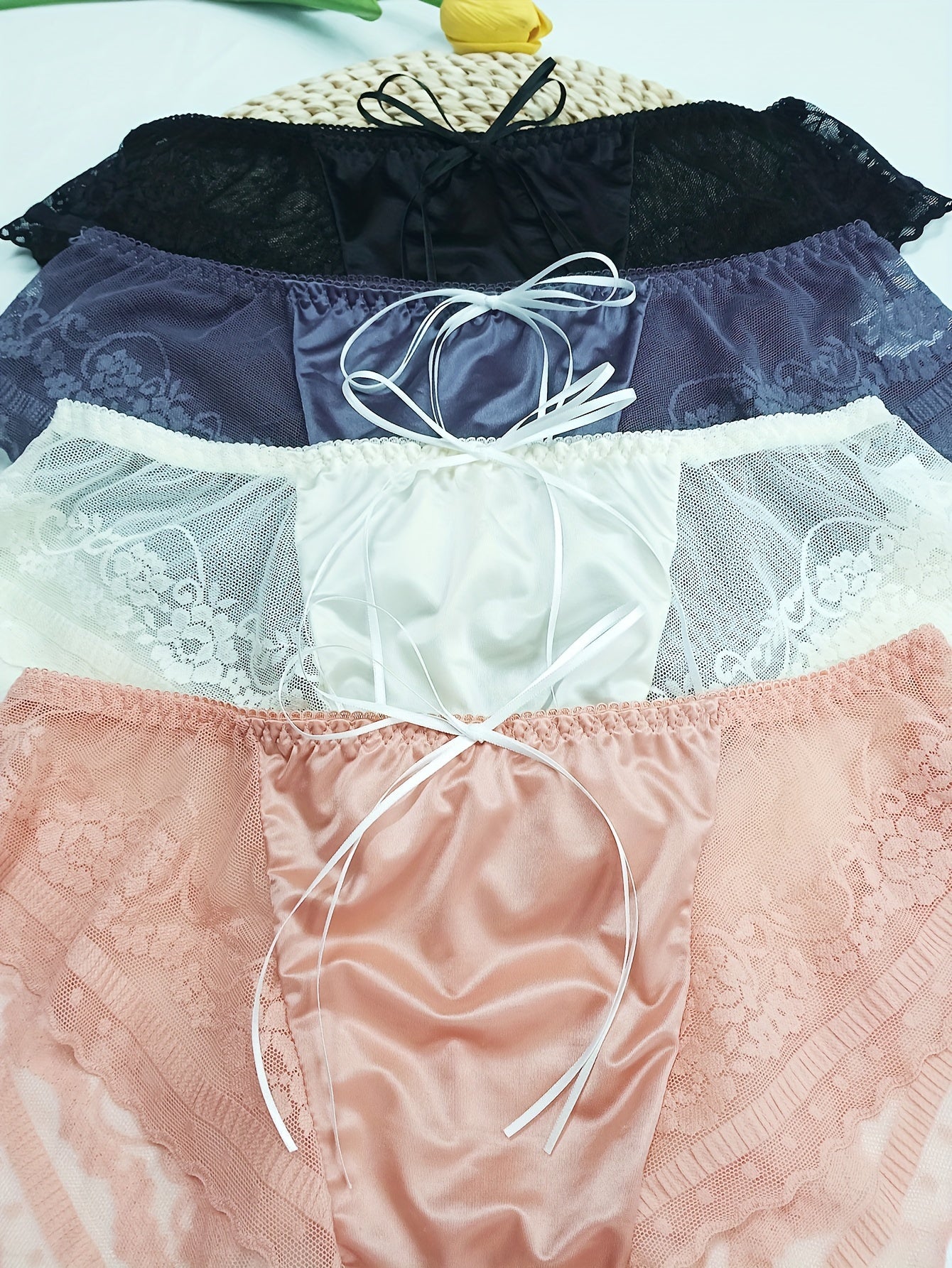 4pcs Lace Stitching Briefs Comfy Intimates Panties Women's Lingerie