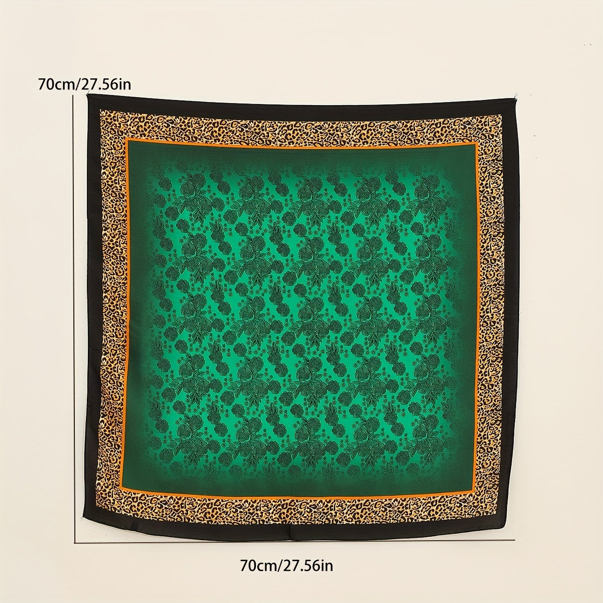 Green Leopard Print Bandana Satin Square Scarf