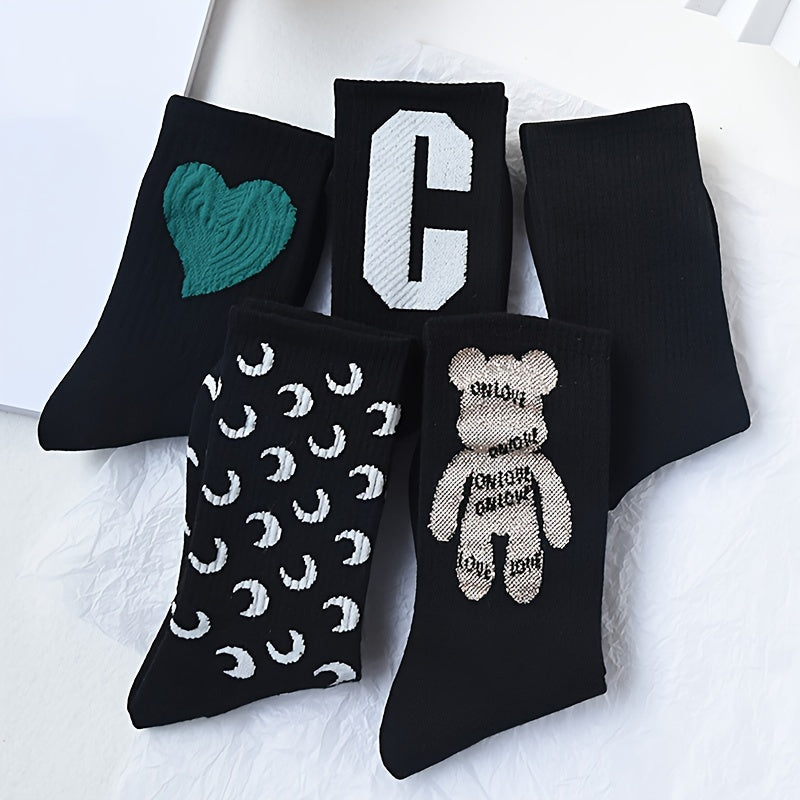 5 Pairs Letter Print Socks Mid Tube Women's Stockings