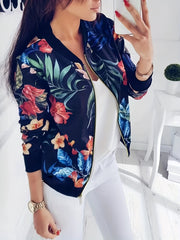 Floral Print Zip Up Jacket Casual Long Sleeve Jacket