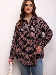  Women's Geometric Print Button Up Blouse