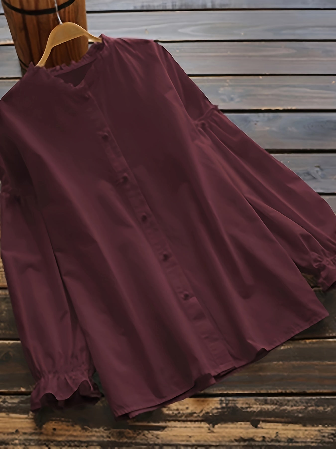  Ruffle Trim Button Up Blouse