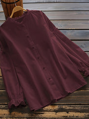  Ruffle Trim Button Up Blouse