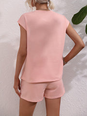 Casual Letter Print Two piece Set Cap Sleeve Top & Elastic Waist Shorts