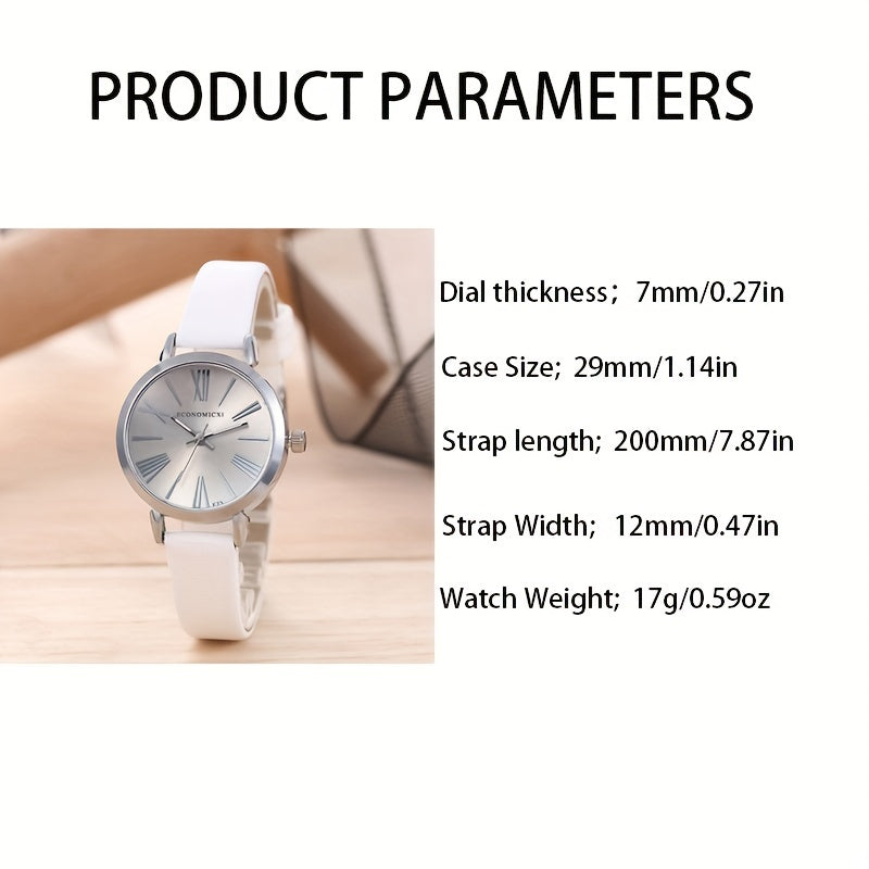 2pcs Student Number Roman Pointer Leather Quartz Watch Set