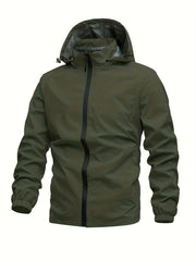 Men's Hooded Windbreaker Jacket Zip Up Stand Collar for Outdoor Activities