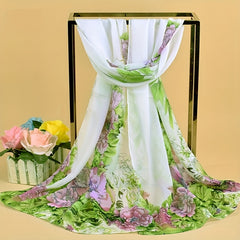 Chiffon Flower Print Long Scarf - Sunscreen Shawl
