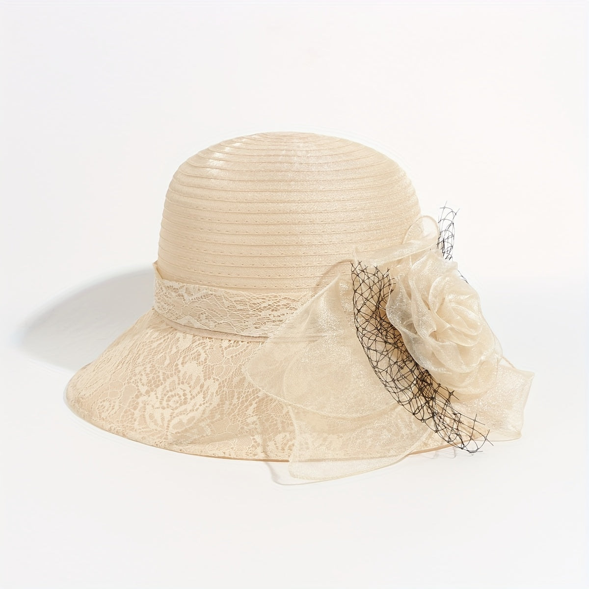 Embroidered Sun Hat Floral Decor Derby Hat Mesh Flower Bucket Hat