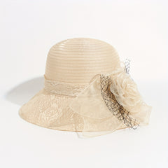 Embroidered Sun Hat Floral Decor Derby Hat Mesh Flower Bucket Hat