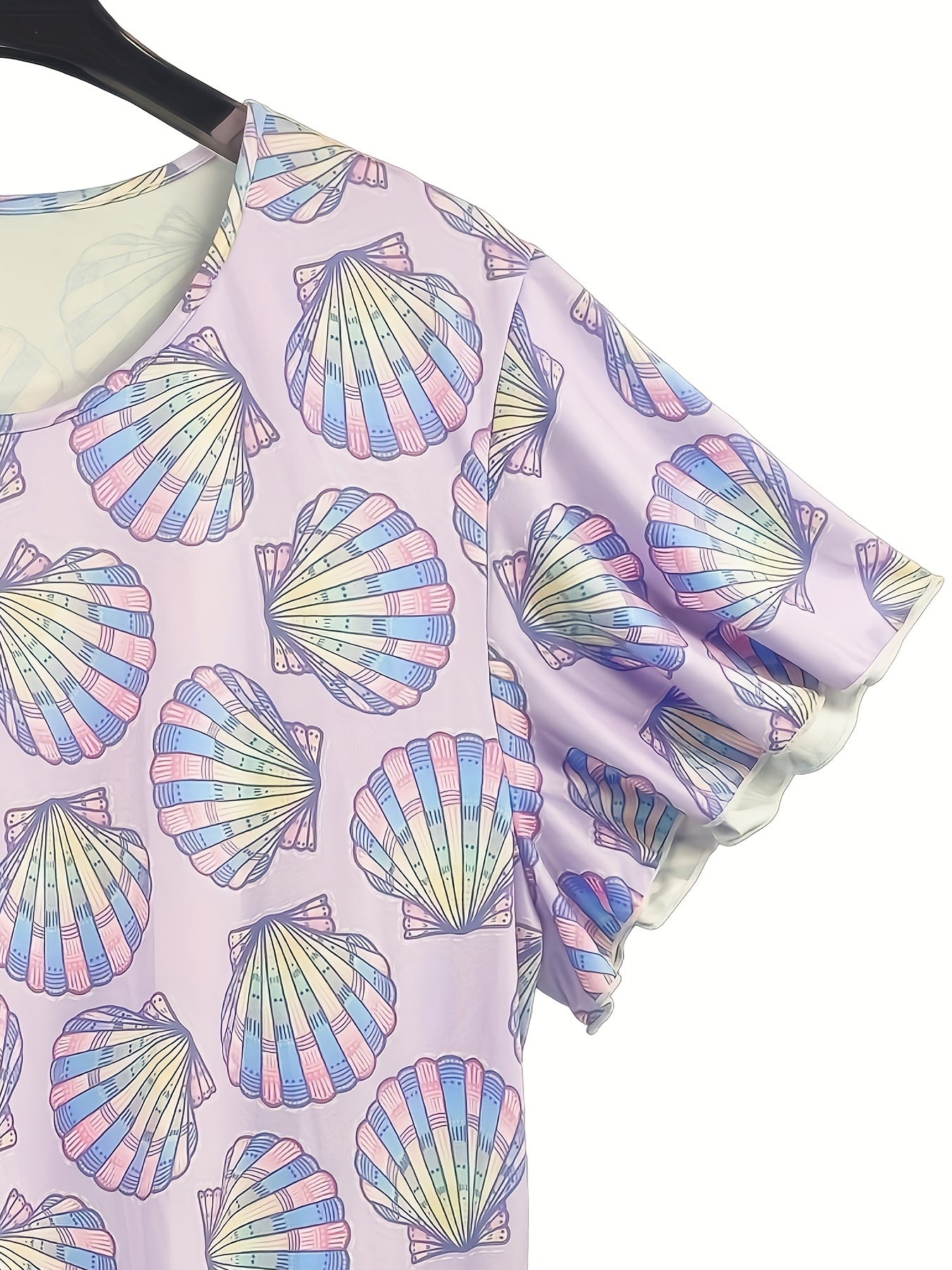  Scallop Print Ruffle Sleeve Nightdress