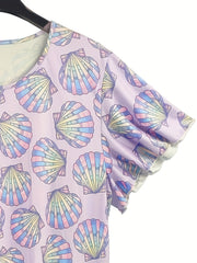  Scallop Print Ruffle Sleeve Nightdress